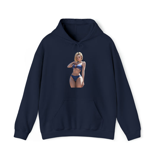 Beautiful Android 18 Girl in Blue Costume-Hooded Sweatshirt