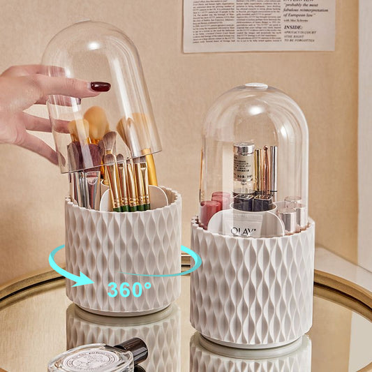 large capacity rotating acrylic makeup brush holder with lid