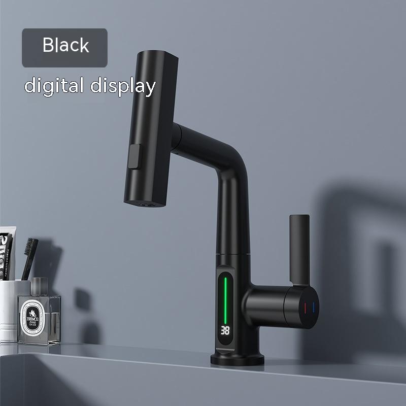 black digital display pull-out faucet with temperature control
