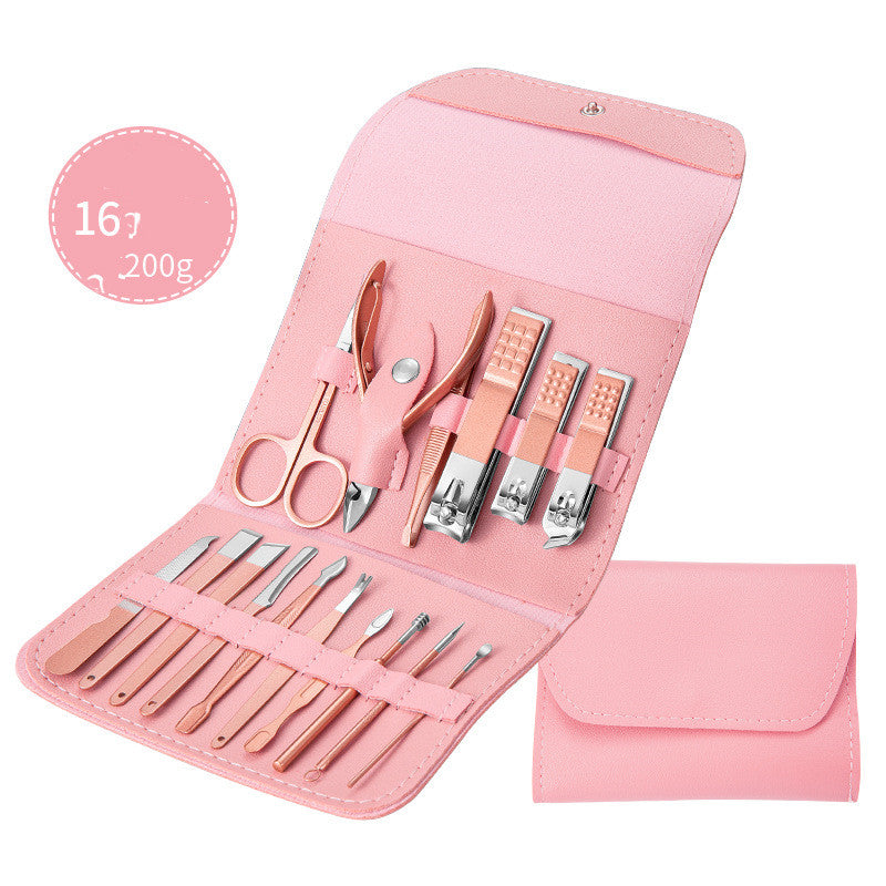 pink professional nail care set with scissors and clippers