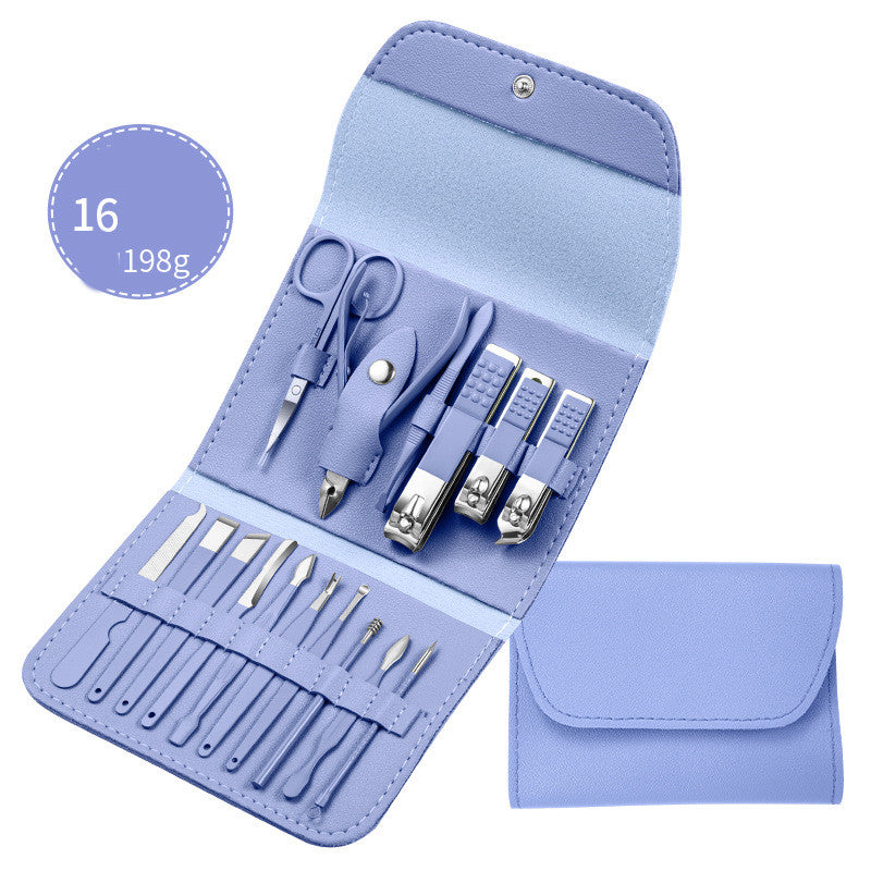 blue professional nail care set with scissors and clippers