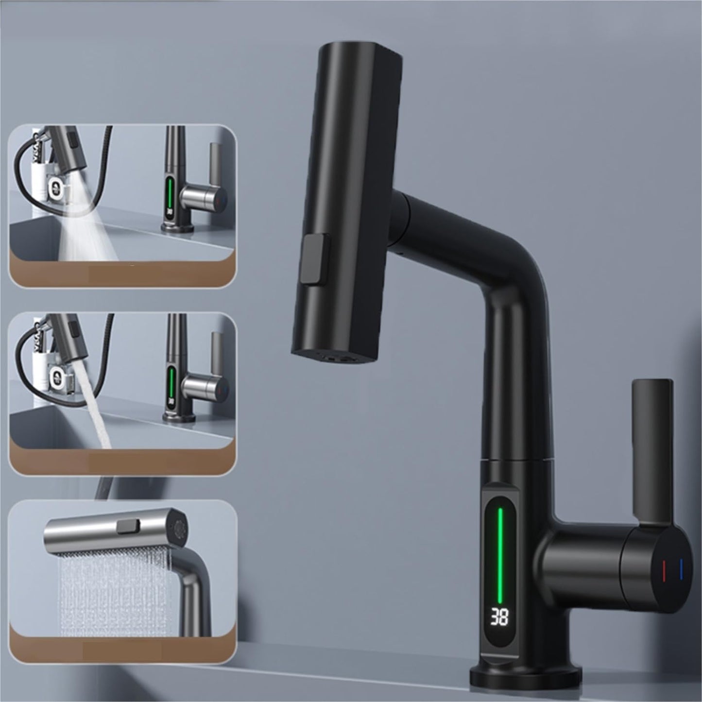 digital display pull-out faucet with temperature control