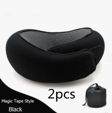 magic tape style black non-deformed u-shaped travel neck pillow