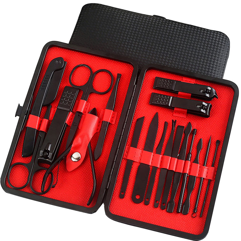 black red professional nail care set with scissors and clippers