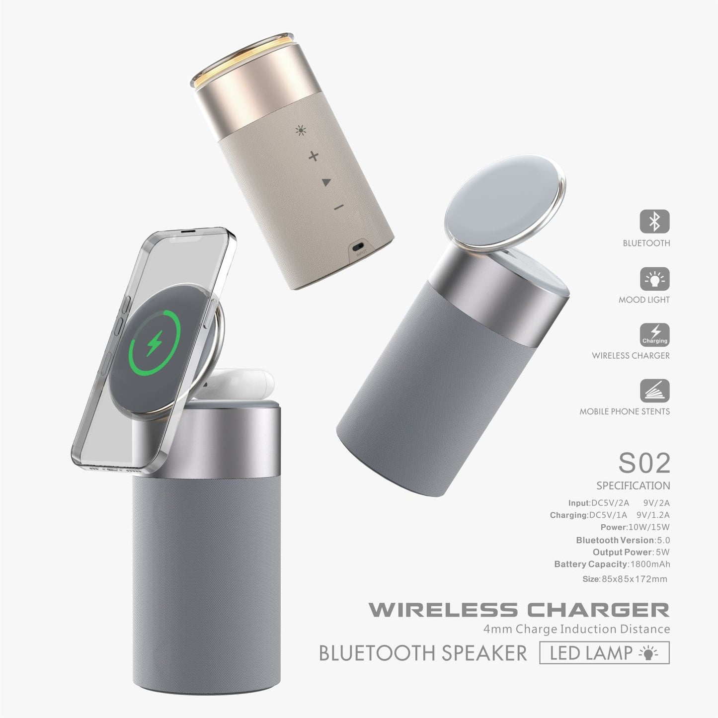 multi function iPhone & airPods wireless charger with speaker & lamp