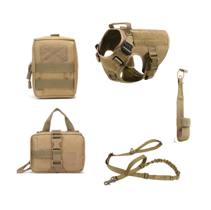 brown outdoor tactical five piece set for dog 