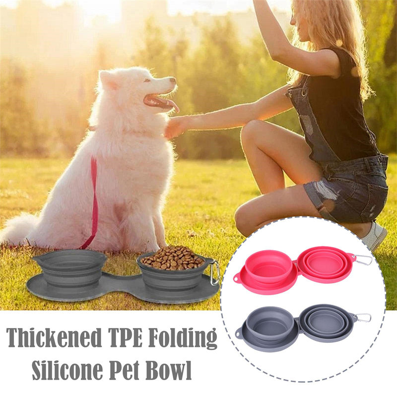foldable rubber double pet feeding bowls