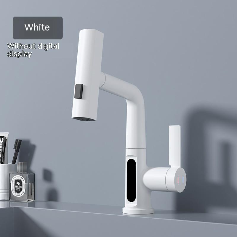 white digital display pull-out faucet with temperature control