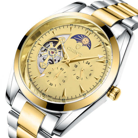 golden men's business mechanical watch