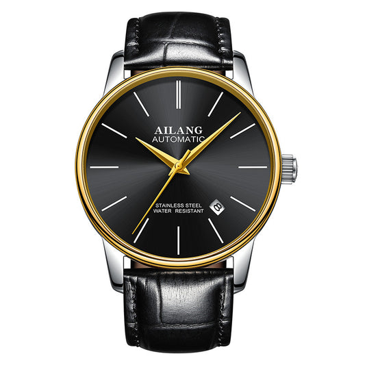 gold and black ailang automatic watch