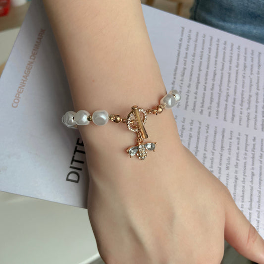 natural stone pearl pendant bracelet